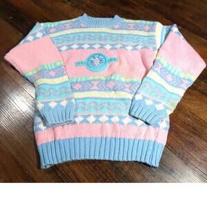 Vintage 80s 62 East Pastel Geometric Sweater Size Small  Ramie Cotton Blend